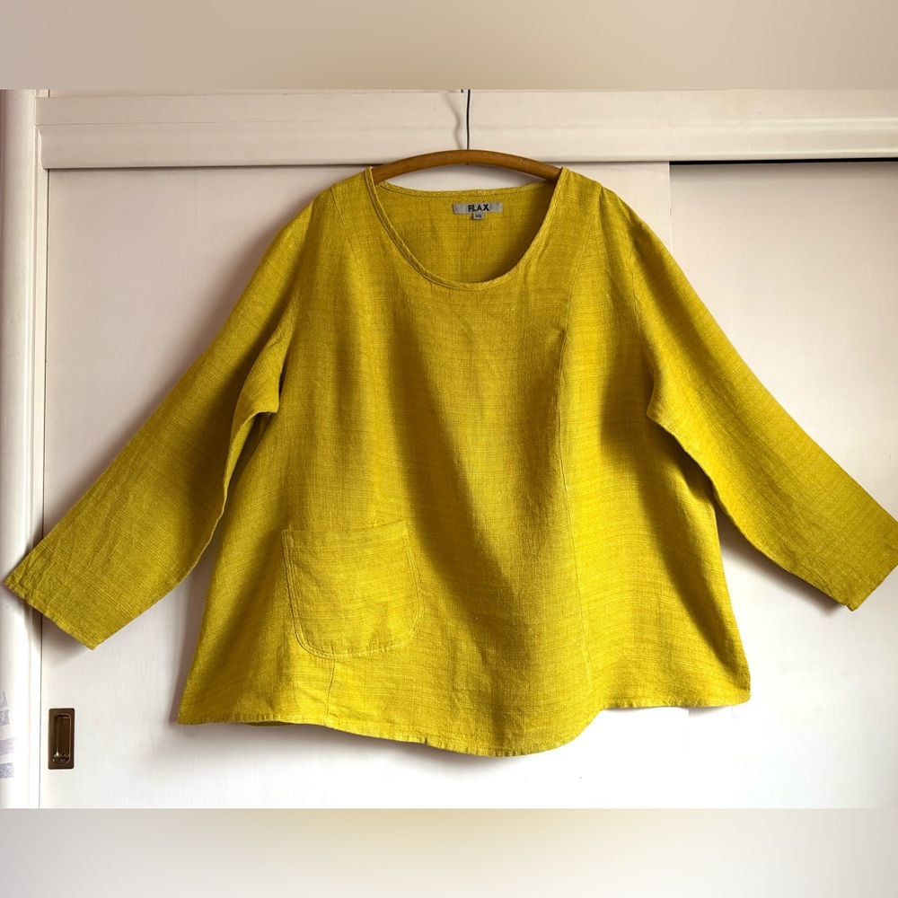 Flax Mustard Gold Heavy Linen Tunic Top 2x 3x 2G 3G